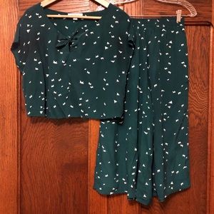 Amour Vert Silk crop blouse / wide crop pants set
